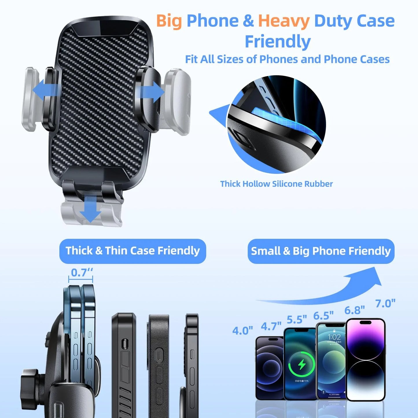 Car Phone Holder - Upgraded 360° Rotatable for Dashboard, Windshield & Air Vent Mount for 4.0"-7.0" Phones (Iphone, Google Pixel, Samsung Galaxy, Motorola, Huawei)