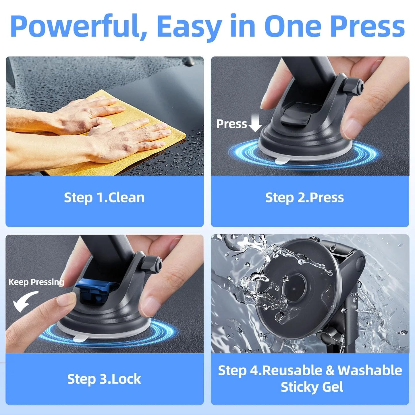 Car Phone Holder - Upgraded 360° Rotatable for Dashboard, Windshield & Air Vent Mount for 4.0"-7.0" Phones (Iphone, Google Pixel, Samsung Galaxy, Motorola, Huawei)