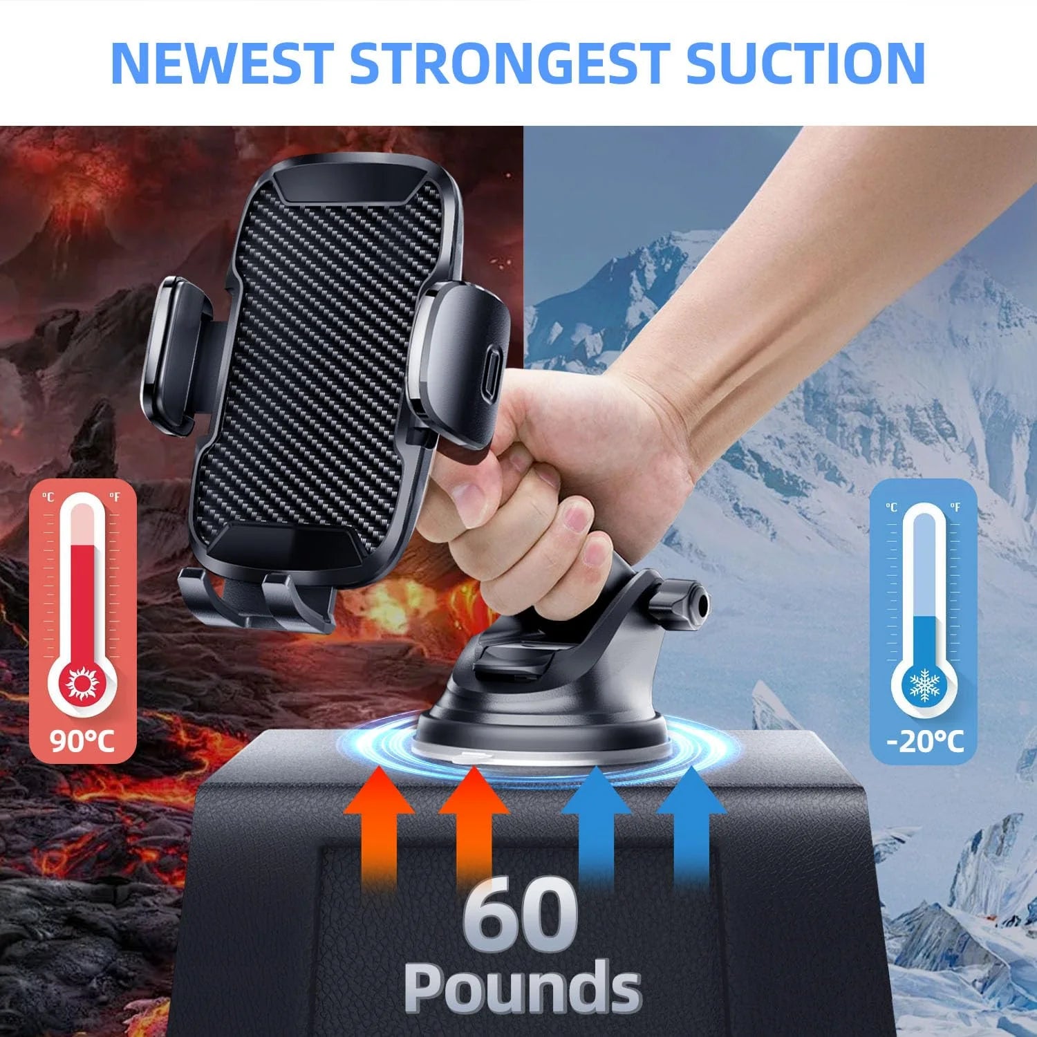 Car Phone Holder - Upgraded 360° Rotatable for Dashboard, Windshield & Air Vent Mount for 4.0"-7.0" Phones (Iphone, Google Pixel, Samsung Galaxy, Motorola, Huawei)